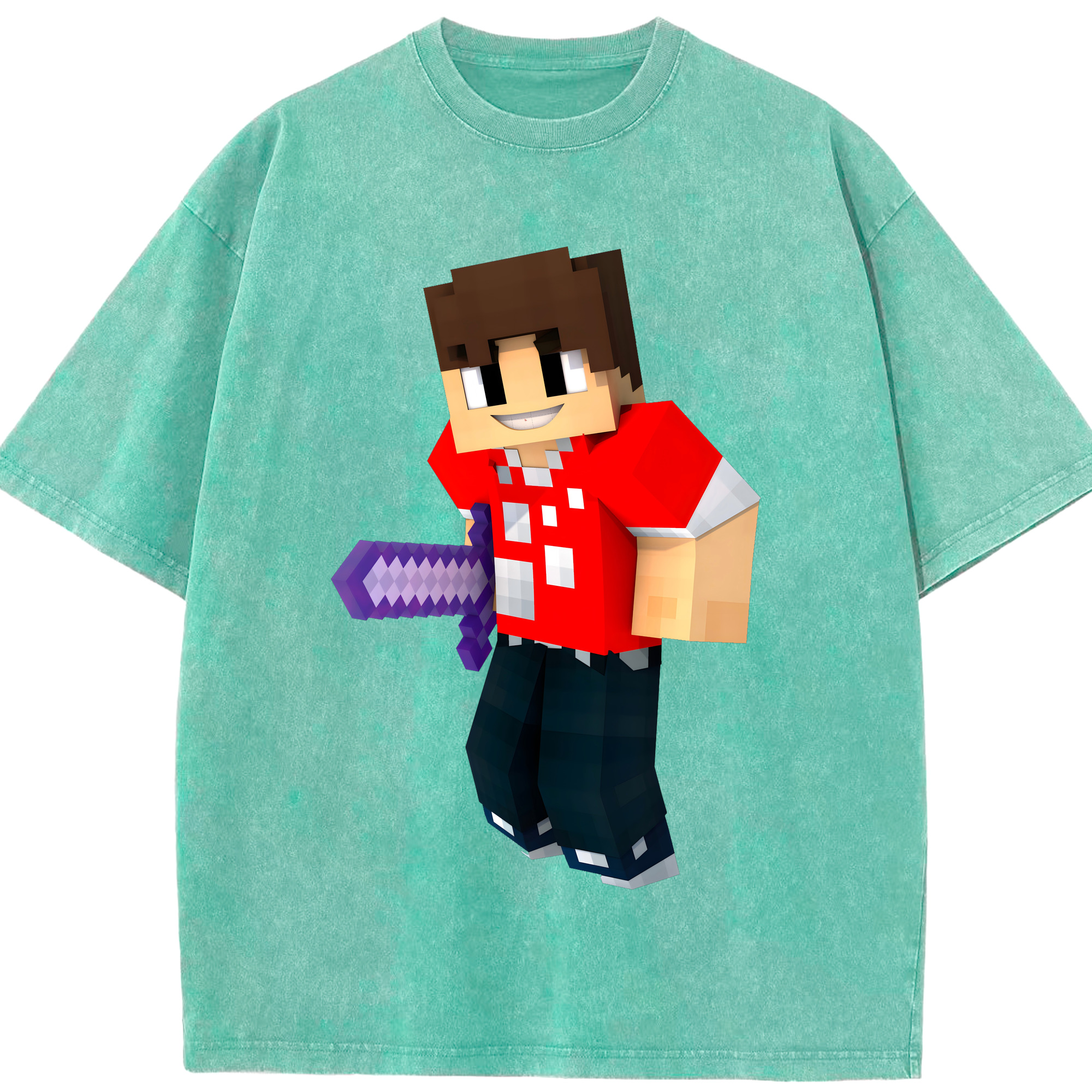 （画像用） マインクラフト ブロックの世界 Minecraft MC Block world 綿100% ヴィンテージ風 半袖Tシャツ（フロントプリント）